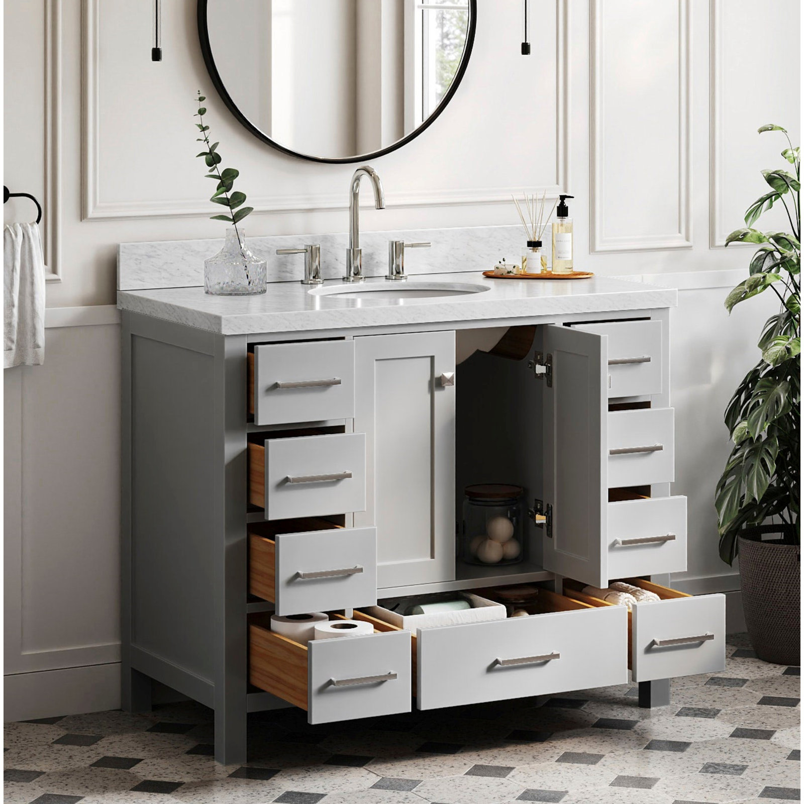 Cambridge 43'' Single Bathroom Vanity, Gray / Brushed Nickel