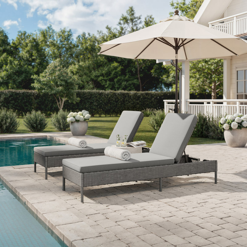 Martha Stewart Bedford Outdoor Rattan Wicker Chaise Lounge Chair With All-Weather Cushions, Gray/Gray
