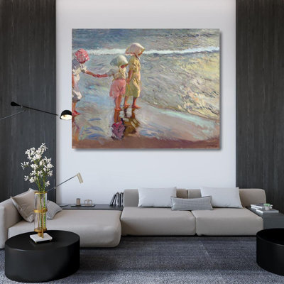 Red Barrel Studio® Sorolla, Joaquin Gallery Wrapped Canvas Art Titled: The three sisters on the beach 63369