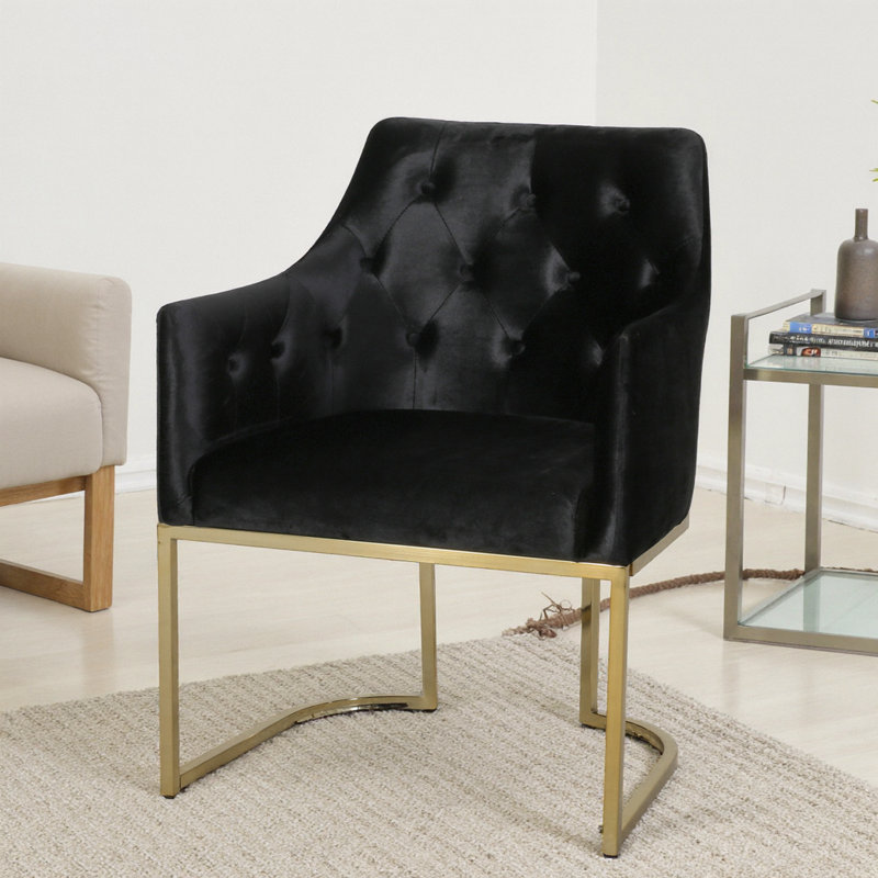 Fauteuil club moderne en velours glamour avec accents dorés - Luxueuse assise compacte
