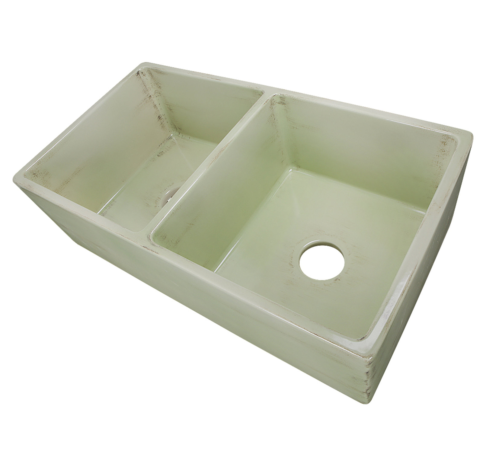 Vineyard 33" Double Basin Farmhouse Kitchen Sink, Shabby Green