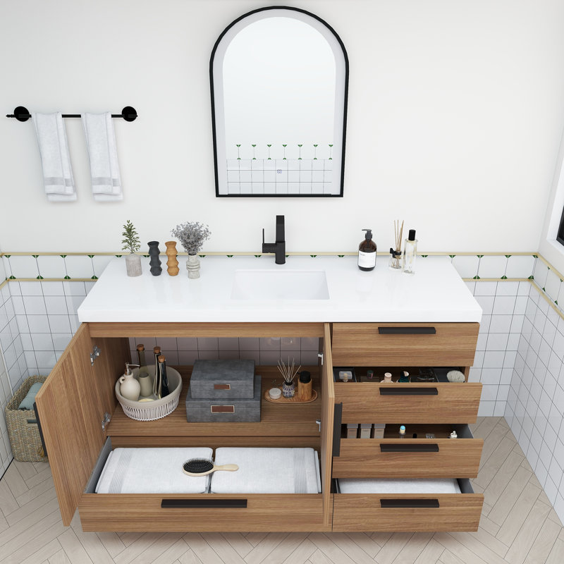 Meuble-lavabo autoportant avec tiroirs à droite Carla, Palissandre, 59"