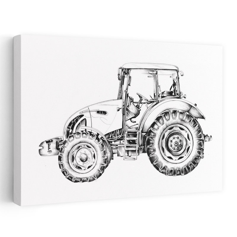 Dessin de tracteur moderne industriel, paysage rustique moderne, art mural, H 40 po x l 60 po