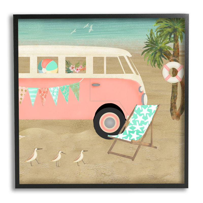 Remorque de camping surf bohémien, H 17 po x l 17 po x P 1,5 po, Giclée encadrée noir minuit