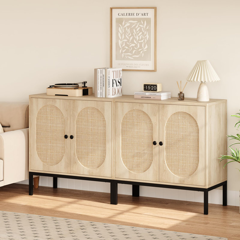 Ensemble de 2 buffets buffet en rotin avec tablettes réglables pour la salle à manger, la cuisine et le salon
