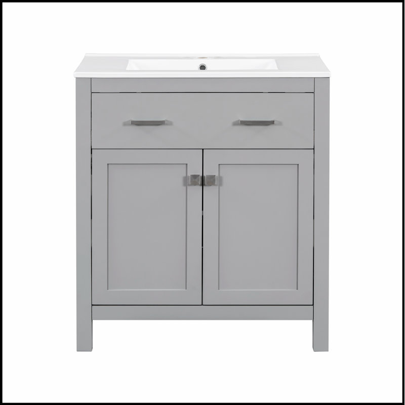 Meuble-lavabo moderne de 30 pouces avec lavabo en céramique, portes à fermeture douce et tablette réglable pour un rangement efficace