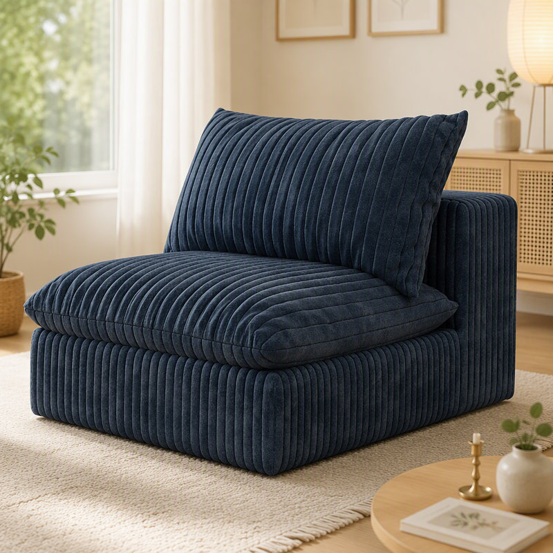 1 siège du milieu + 1 repose-pieds - BLEU, Blue Fabric