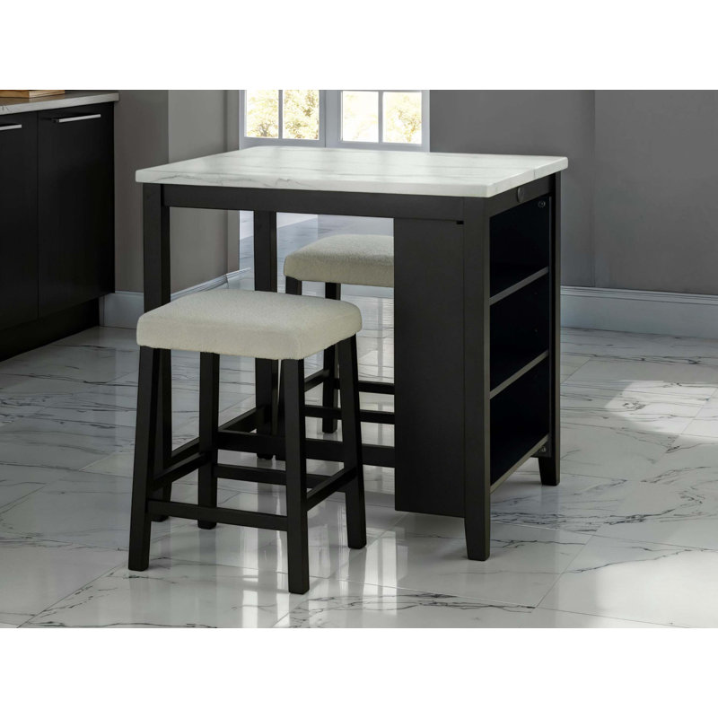 Ensemble de table de salle à manger avec tablettes latérales et tabourets ultra brillants / ensemble de salle à manger 3 pièces