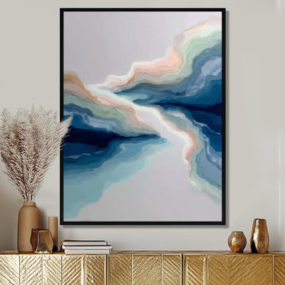 «White Blue River Fragments», art sur toile à encre liquide, art abstrait blanc
