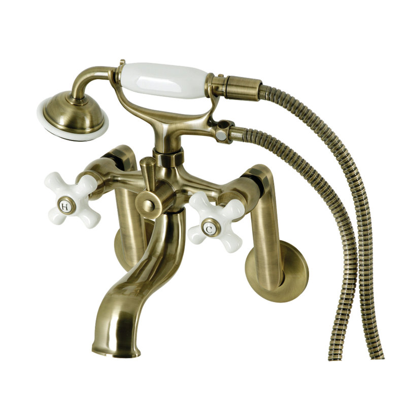 Kingston Brass Kingston Three-Handle 2-Hole Tub Wall Mount Clawfoot Tub Faucet with Hand Shower, Green