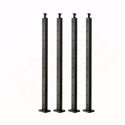 4-Pack Cable Railing Post, 36x2x2 In Horizontal-Hole Deck Railing Post with Pre-Drilled Holes, Stainless Steel Cable Rail Post with Horizontal and Curved Bracket, Black, 4JZLGZXHS914MY65M001V0
