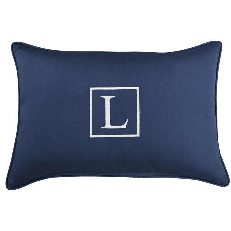 Kerrell Embroidered Sunbrella® Outdoor Throw Pillow, Canvas Navy Sunbrella® Canvas, L