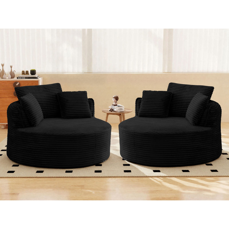 2 pièces - Chaise longue surdimensionnée à compression de 53 po, Noir