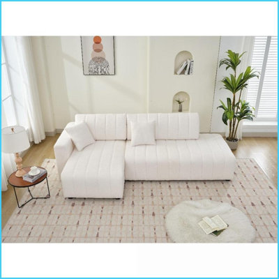 Jessica Left Facing Lamb Wool Sectional Sofa with Chaise | Beige | Wool | Cushion Back