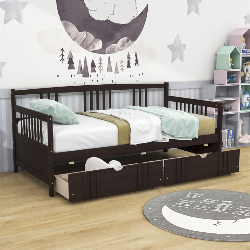 Wooden Daybed with 2 Drawers, Espresso, Twin