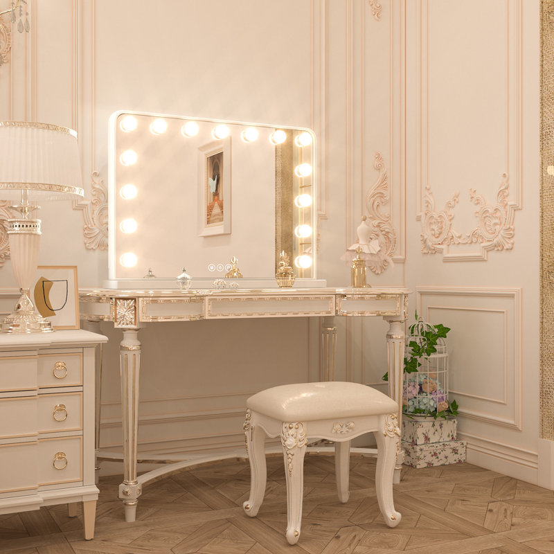 Jahziyah LED Lighted Hollywood Makeup Mirror Vanity Mirror with Dimmable & Memory Function, White, 18" x 23"