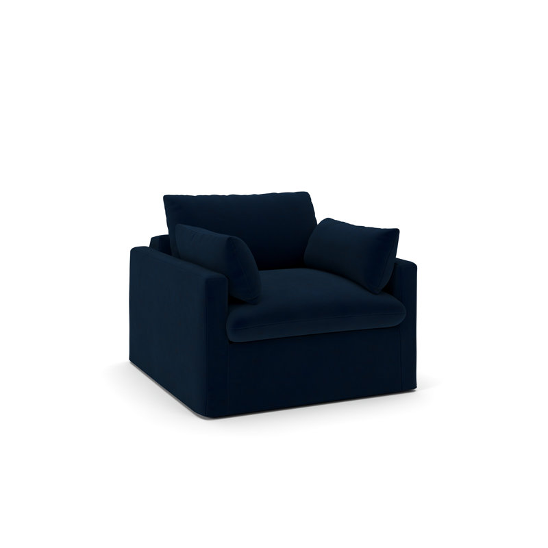 Luna Slipcovered Chair and a Half, Bella Ink Blue Performance Velvet