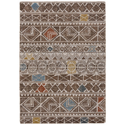 Tapis brun en laine touffeté à la main à motif géométrique Marlborough