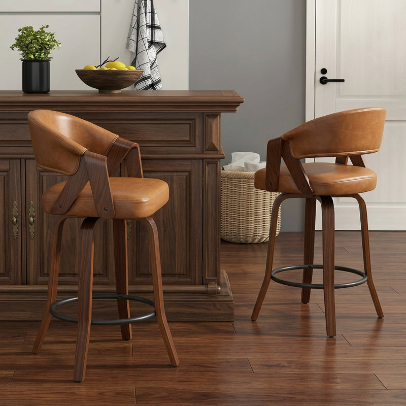Tabouret de comptoir pivotant en similicuir Providence, Brun