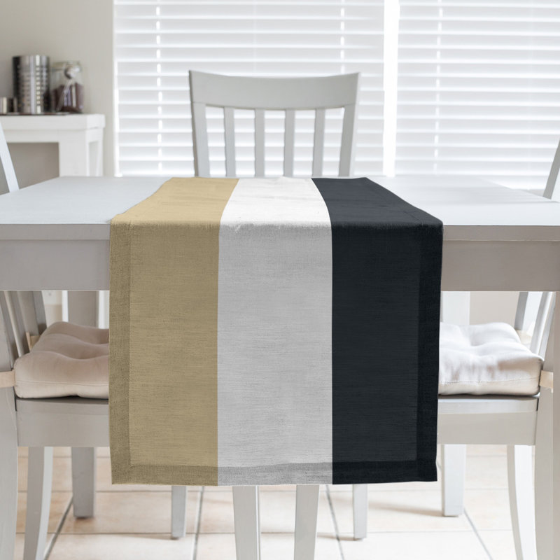 New Orleans Football Stripes Table Runner, 72" x 16", New Orleans Football White/Black, Polyester