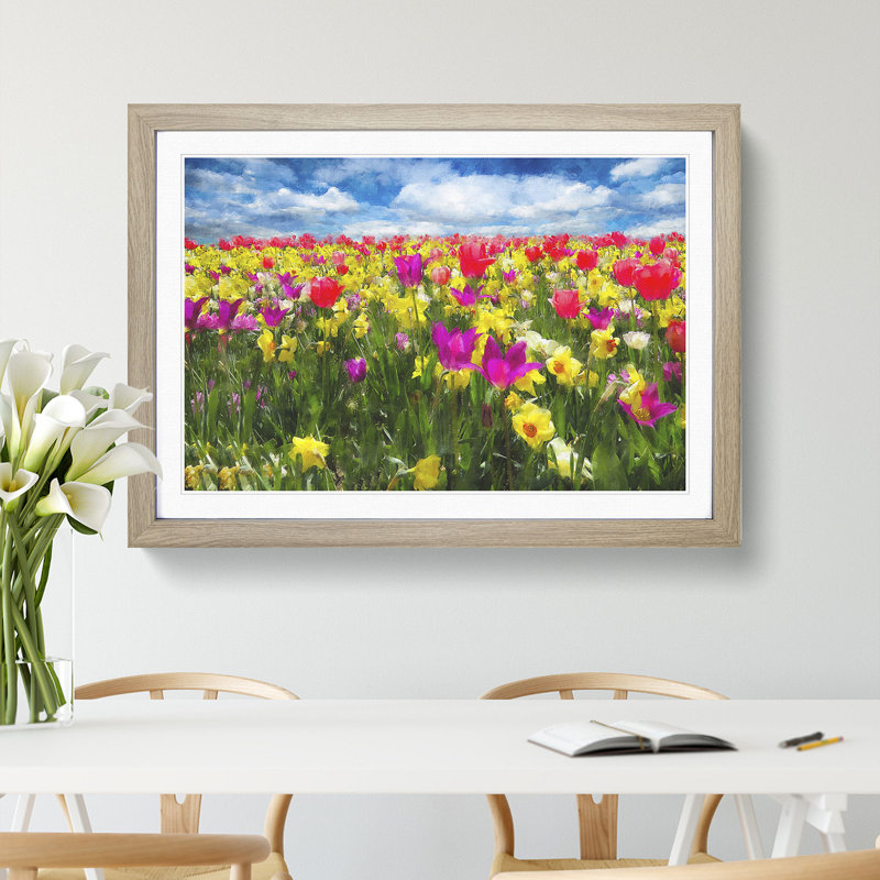 Meadow of Flowers - Picture Frame Graphic Art, 27cm H x 36cm W x 2cm D, Oak Framed