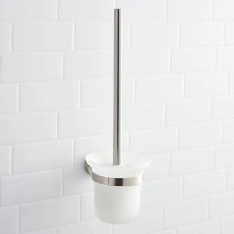 Ceeley Collection Metal Wall Mounted Toilet Brush and Holder, Brushed Nickel