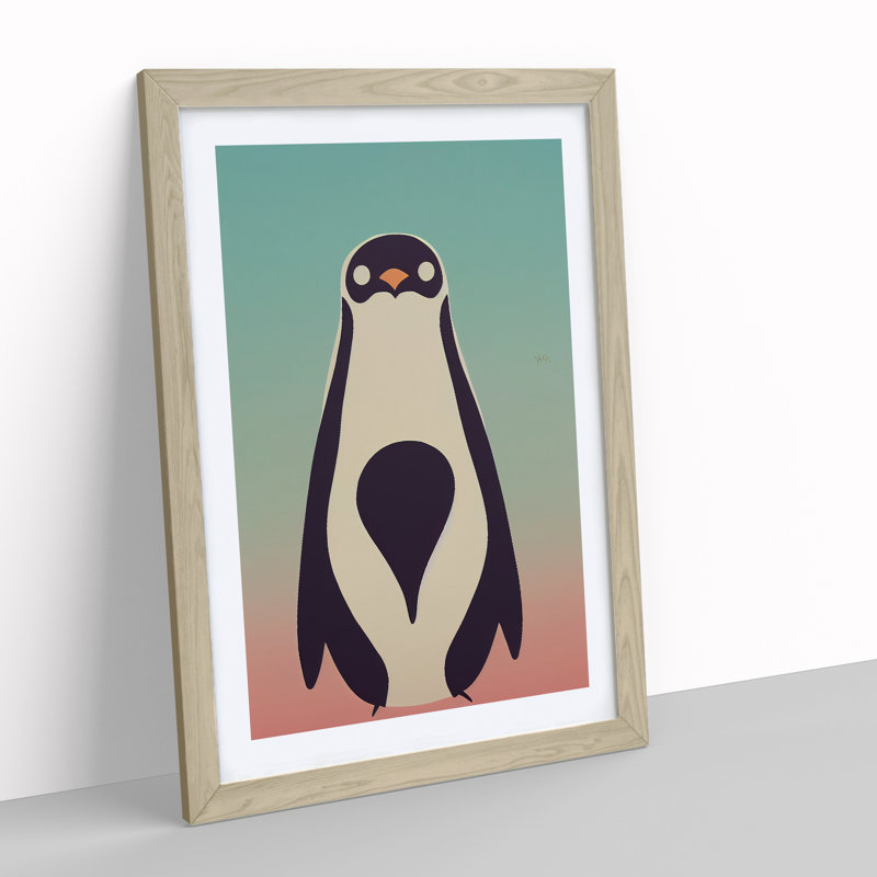 Penguin in Abstract No.6 - Wall Art, Oak Framed Paper, White, 64cm H x 46cm W x 3cm D