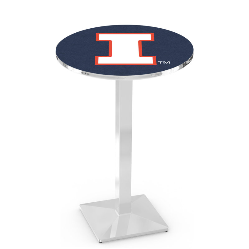 Round Metal Base Dining Table, Chrome, University of Illinois