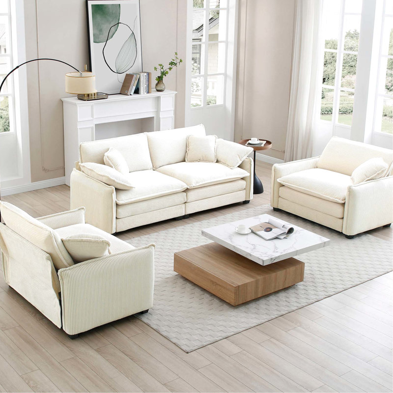 Velours côtelé beige avec tissu douillet - Coussins en mousse à mémoire de forme