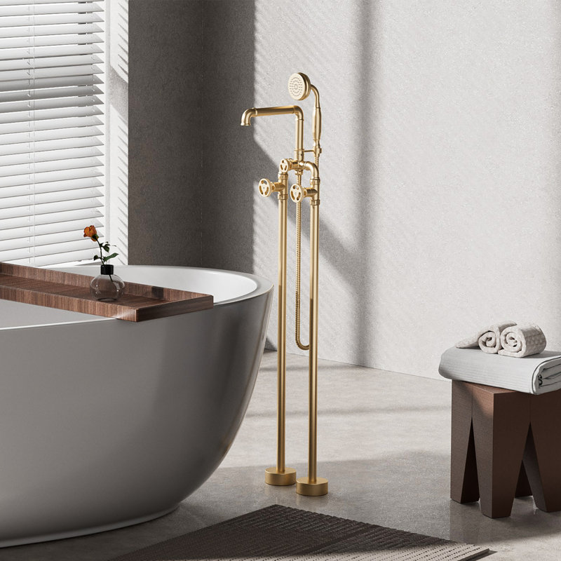 Freestanding Tub Filler with Diverter, Brushed Gold