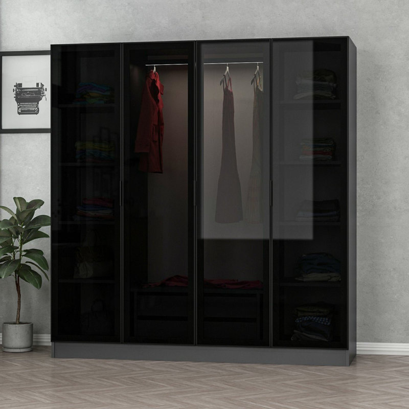 Armoire moderne avec de nombreuses tablettes, anthracite et noire, 70,9 x 82,7 x 20,5 pouces | 100% panneau de particules enduit de mélamine, épaisseur: 0,7 pouce | Solution de rangement élégante pour les chambres contemporaines