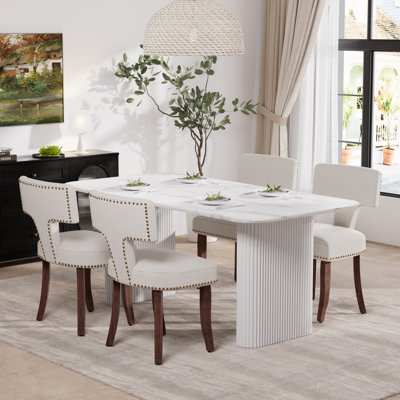 Ensemble de salle à manger rectangulaire en bois avec chaise rembourrée