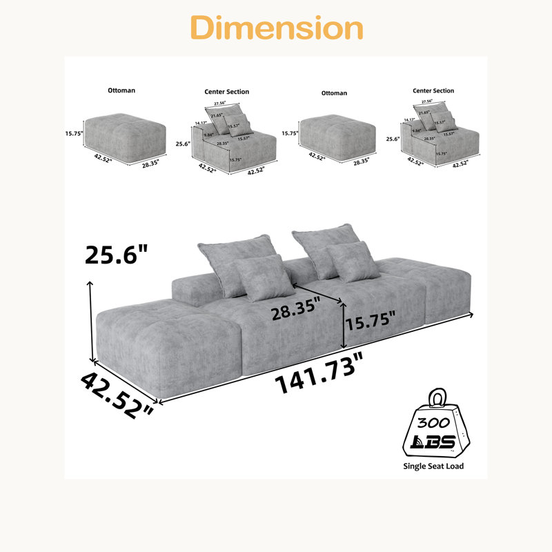 Canapé modulaire surdimensionné Modern, Chenille bleu