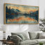 «Abstract Landscape», orange, vert, paisible, lac, forêt, très grande œuvre d'art, photo murale encadrée