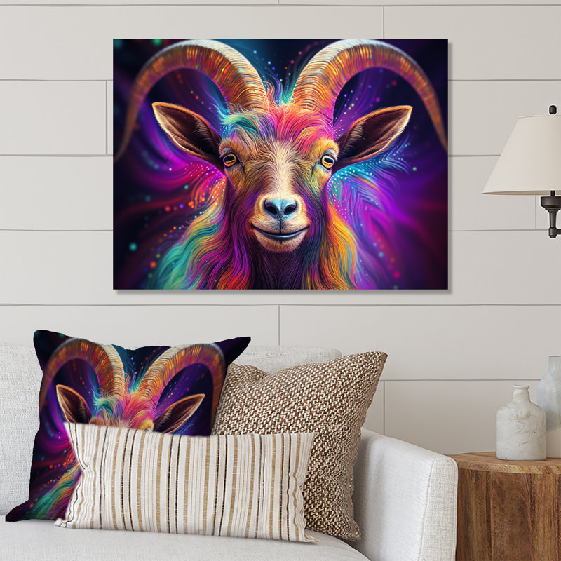 Portrait céleste de chèvre qui regarde céleste - Art mural en métal animal de chèvre MT134287, H 30 po x l 40 po x P 1,5 po