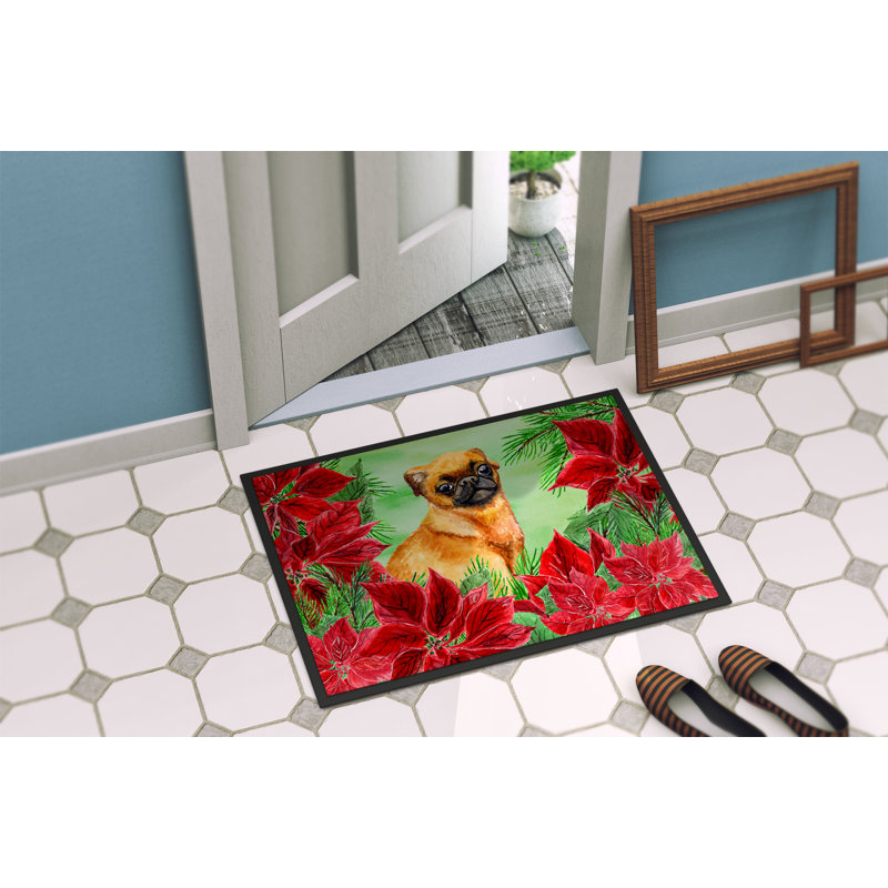 Tapis de porte pour l’extérieur antidérapant brabant griffon bruxellois poinsettas, Rectangle 1 pi 6 po x 2 pi 3 po