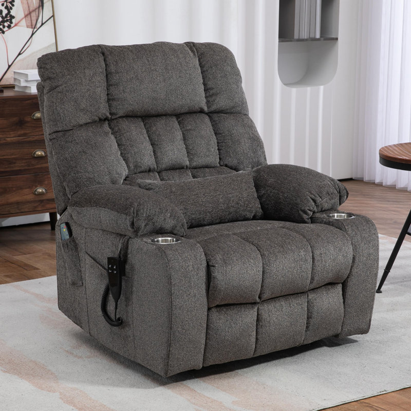 Fauteuil inclinable électrique à double moteur extra large de 101 cm (39,8 po) avec massage et chauffage, coussin lombaire