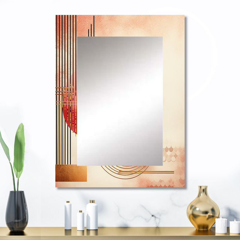 Red Blood Moon Abstract Vintage Watercolor III - Geometric Mirror, Pink Unique Wall Mirror, Printed Metal Art, 32" x 24"