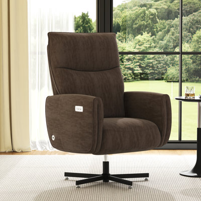 360 Swivel Electric Reclining Velvet Accent Chair With & Type - C Charging, Power Recliner For Home Office And Living Room, Quick Setup, Brown Range, Upholstered, Effortless Installation,