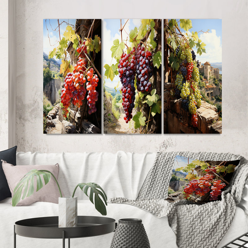 «Pink Vineyard Ancien Sagesse», 3 pièces sur toile, Toile tendue, H 20 po x l 36 po