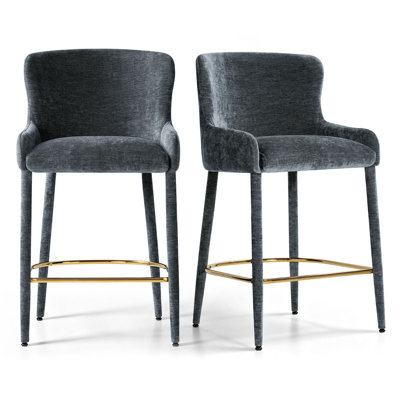Tabouret 26,5 "en chenille de luxe moderne avec repose-pieds dorés
