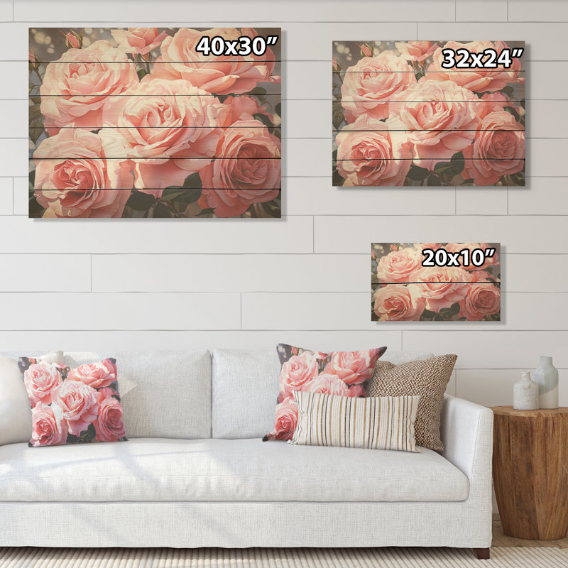 Minimalisme, roses roses, rêve - Roses, art sur bois de pin naturel, H 24 po x l 32 po