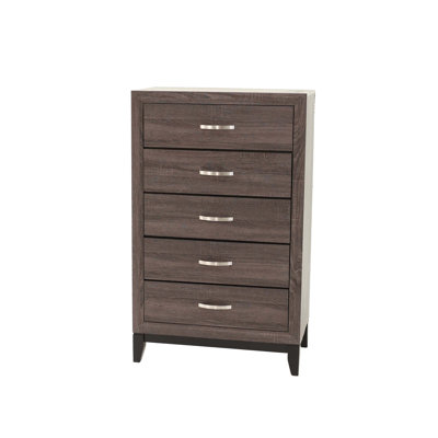 Grande commode rustique en bois massif à 5 tiroirs, conception simple pour plus de rangement et esthétique moderne dans les chambres