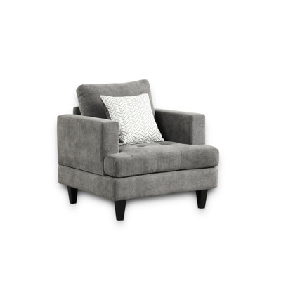 Chaise en chenille grise avec coussin - pieds confortables de 34,5 po de largeur avec assise au design élégant