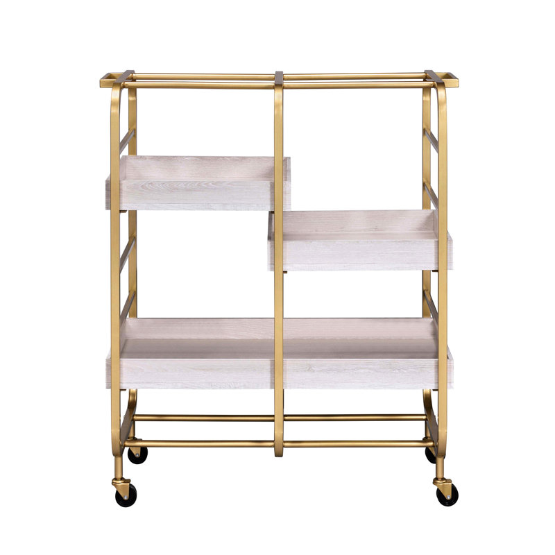 Chariot de service rectangulaire doré et blanc avec 3 plateaux réglables - pour la salle à manger en métal, fonctionnel