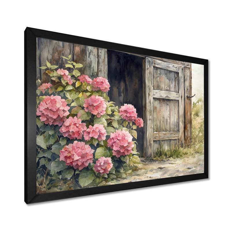 «Donnal Hydrangeas By The Farmhouse Gate I - Hydrangea», art mural, Reproduction encadrée d'une seule photo