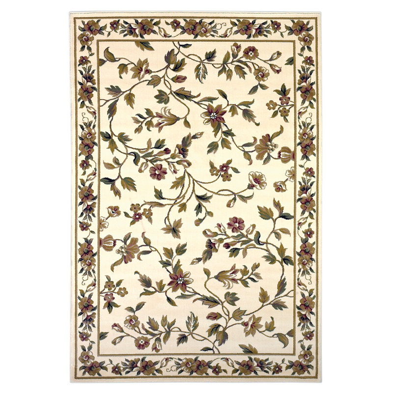 Large Ivory Synthetic Floral Rectangular Area Rug
