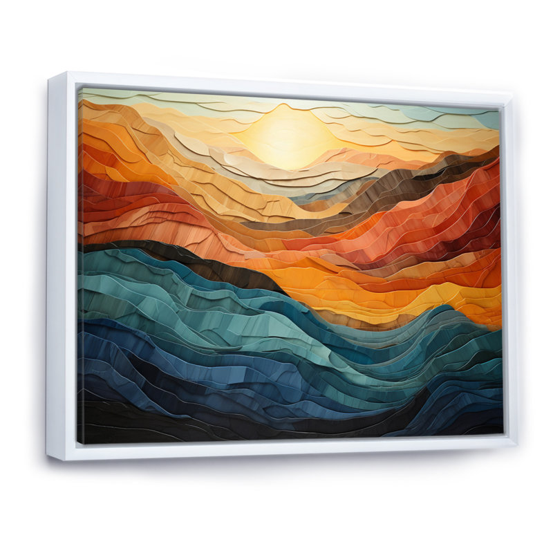 Paysage de montagnes corail bleu sarcelle audacieux - art mural montagne - vallée de Bold, H 34 po x l 44 po, Blanc