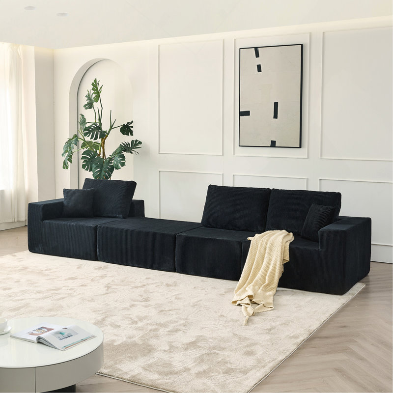 Canapé modulaire 110 po Cloud, Velours côtelé - noir, H 39,37 po x l 110 po x P 72,8 po