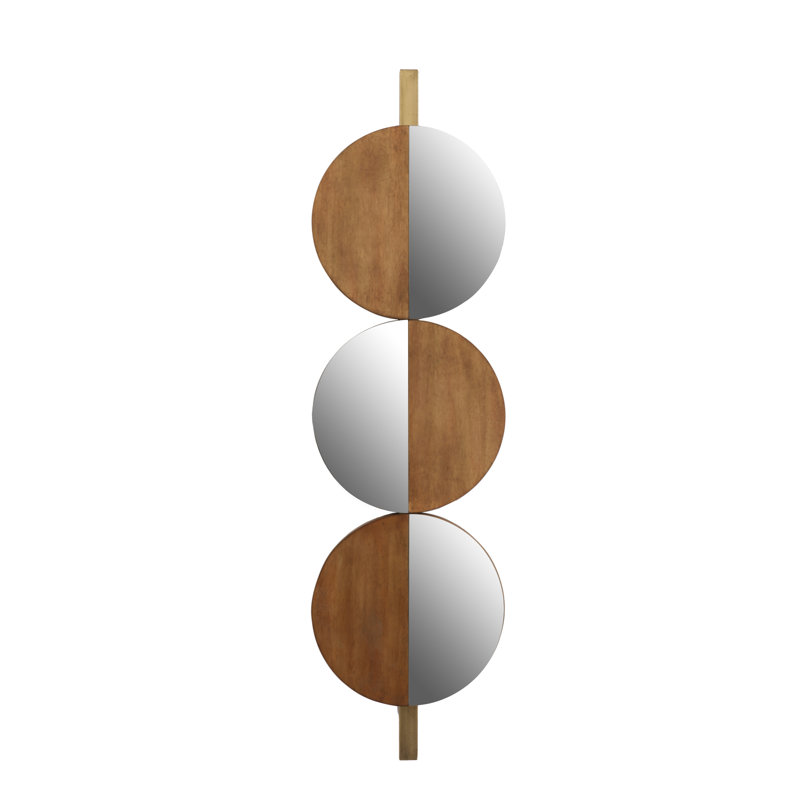 Wood Framed Round Wall Decor Mirror, 39.5" H x 11.02" W
